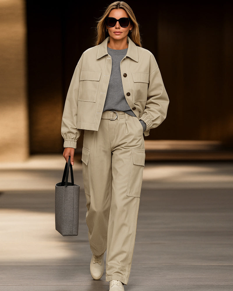 Modern Utility Cargo Jacket Pants Set