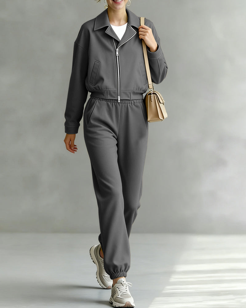 Zeagoo Cropped Varsity Jacket and Pants Set Zeagoo Cropped Varsity Jacket and Pants Set