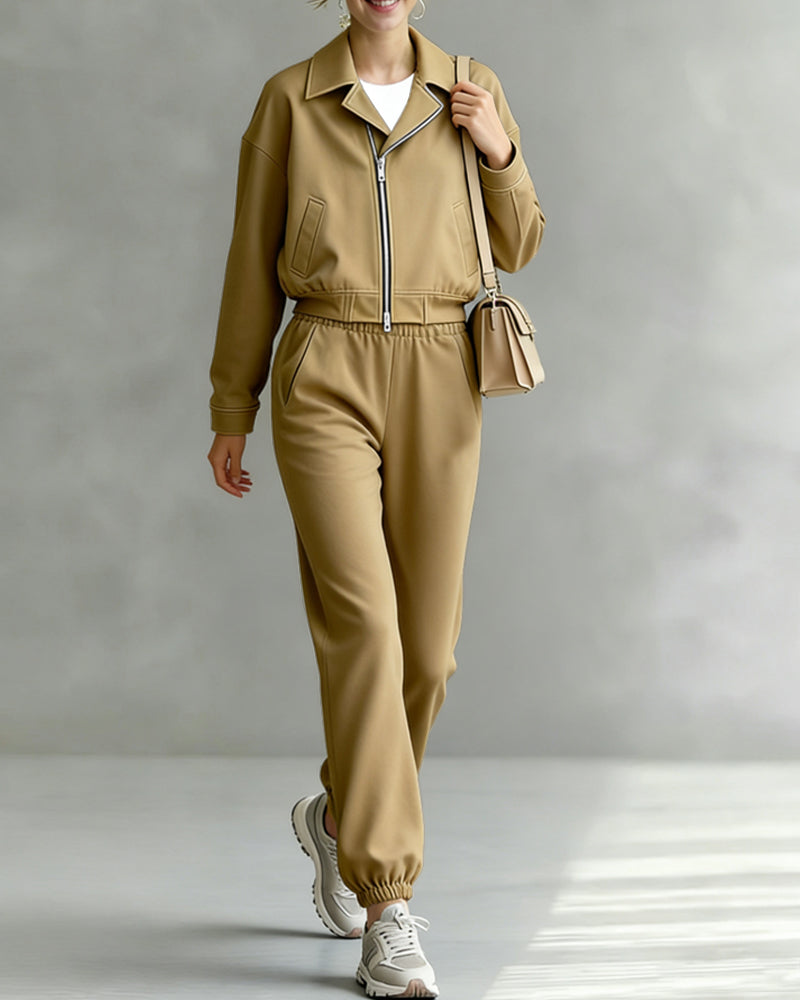 Zeagoo Cropped Varsity Jacket and Pants Set Zeagoo Cropped Varsity Jacket and Pants Set