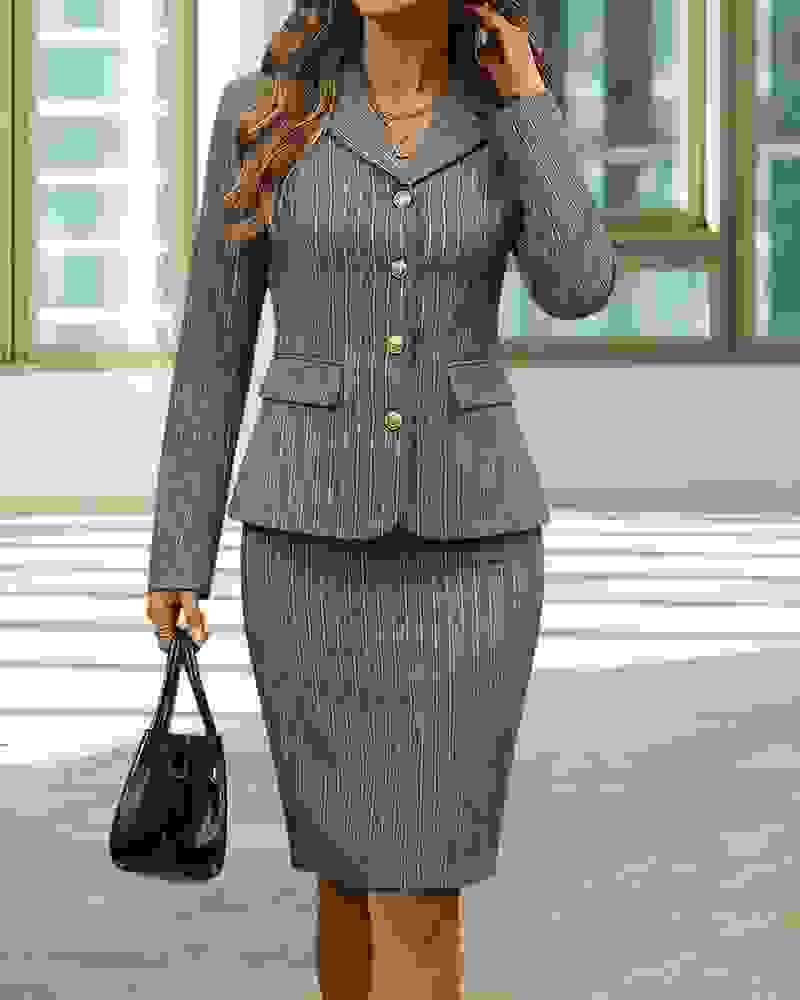 Semi Formal Striped Blazer and Skirt Set Semi Formal Striped Blazer and Skirt Set