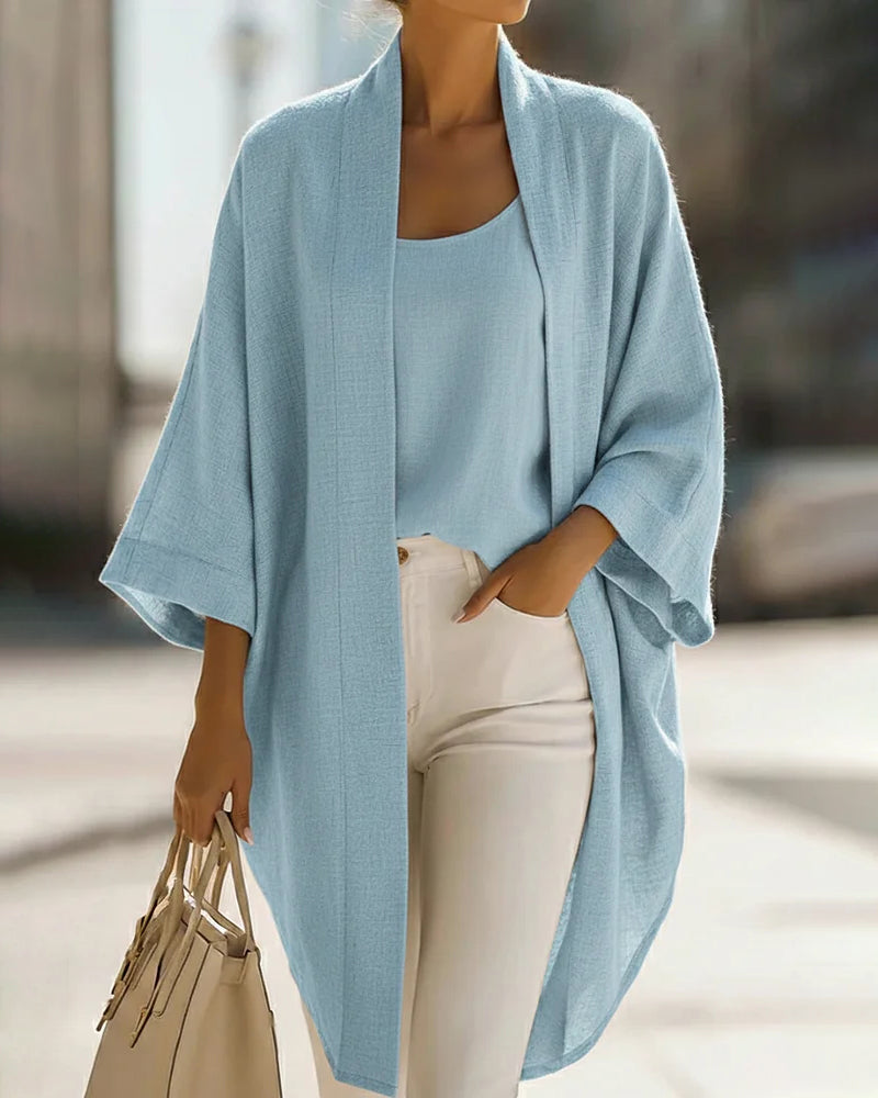 Relaxed Linen Blend Cardigan with Matching Cami Set Relaxed Linen Blend Cardigan with Matching Cami Set