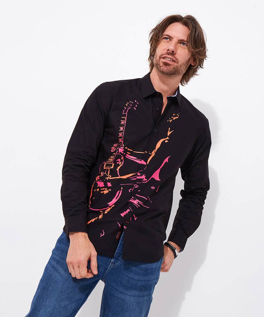 Men’s Play It Loud Shirt – Size Large – Black – by Joe Browns Men’s Play It Loud Shirt – Size Large – Black – by Joe Browns