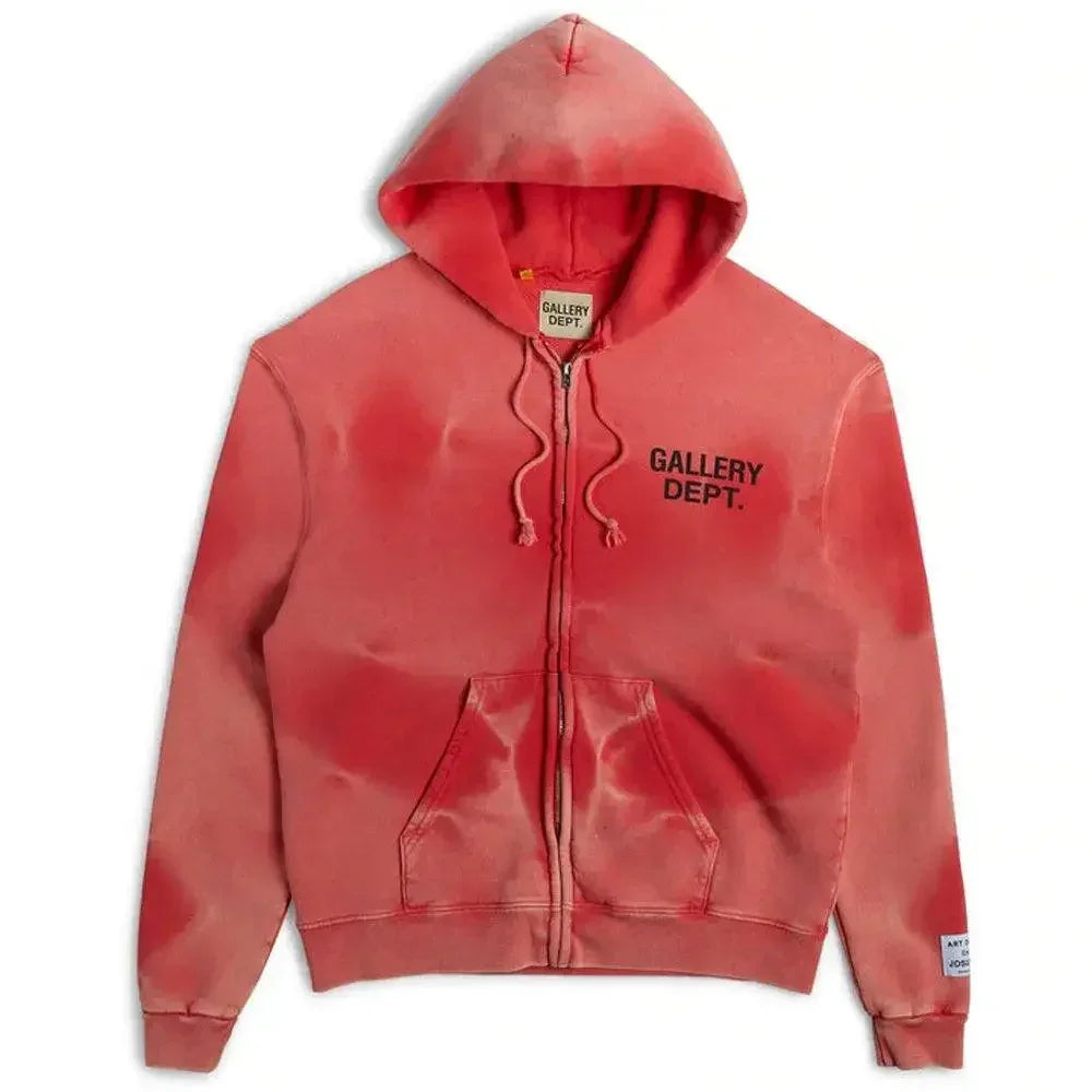 GALLERY DEPT. Sunfaded English Logo Zip-Up-Hoodie Red GALLERY DEPT. Sunfaded English Logo Zip-Up-Hoodie Red