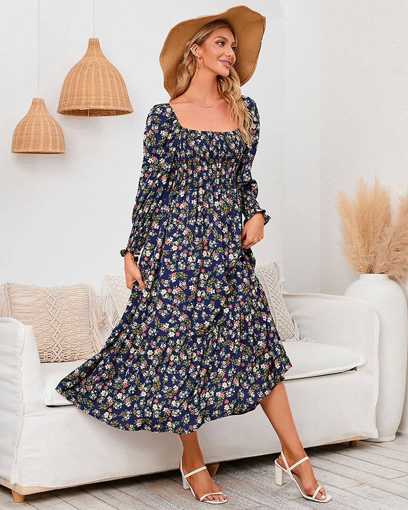 Long Sleeve V Neck Knitted Pencil Dress Jumper Long Dress – Navy blue