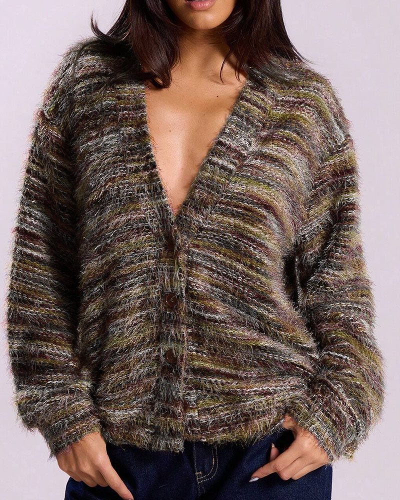 Relaxed Fit Multicolor Knit Cardigan Relaxed Fit Multicolor Knit Cardigan