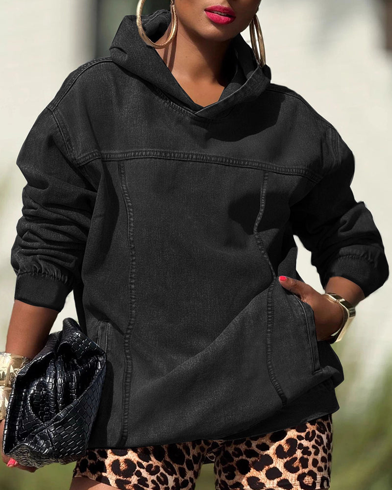 Oversized Washed Distressed Denim Hoodie Oversized Washed Distressed Denim Hoodie