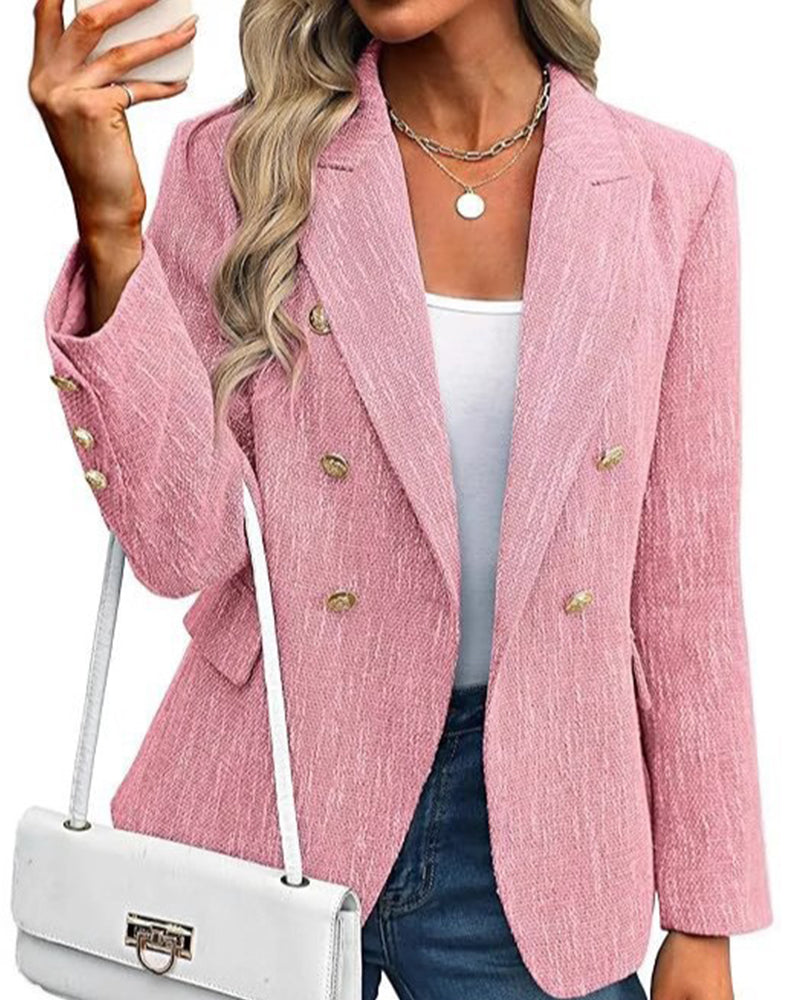 Zeagoo Business Casual Double Breasted Tweed Blazer Zeagoo Business Casual Double Breasted Tweed Blazer