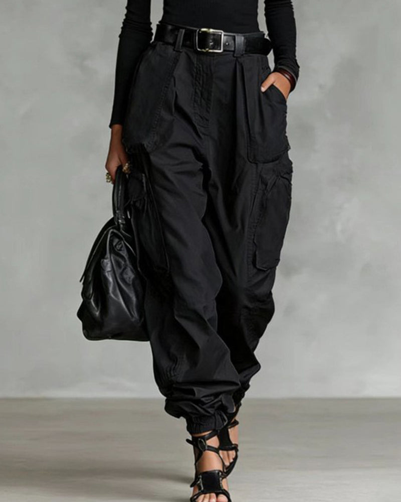 Casual Street Style High Waist Cargo Joggers Casual Street Style High Waist Cargo Joggers