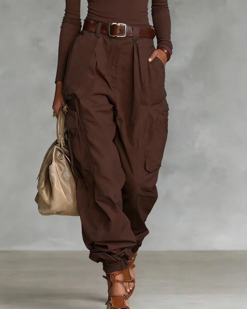 Casual Street Style High Waist Cargo Joggers Casual Street Style High Waist Cargo Joggers
