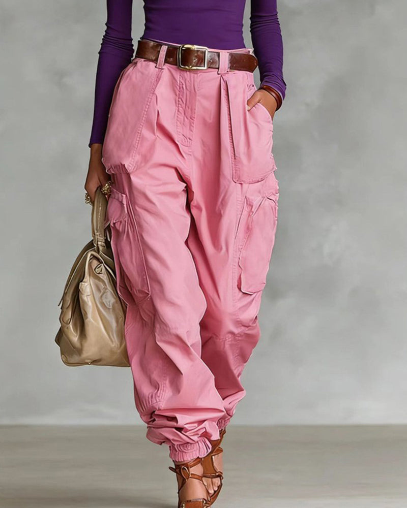 Casual Street Style High Waist Cargo Joggers Casual Street Style High Waist Cargo Joggers