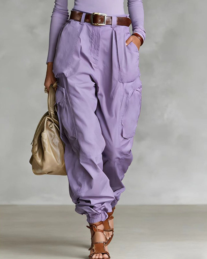 Casual Street Style High Waist Cargo Joggers Casual Street Style High Waist Cargo Joggers