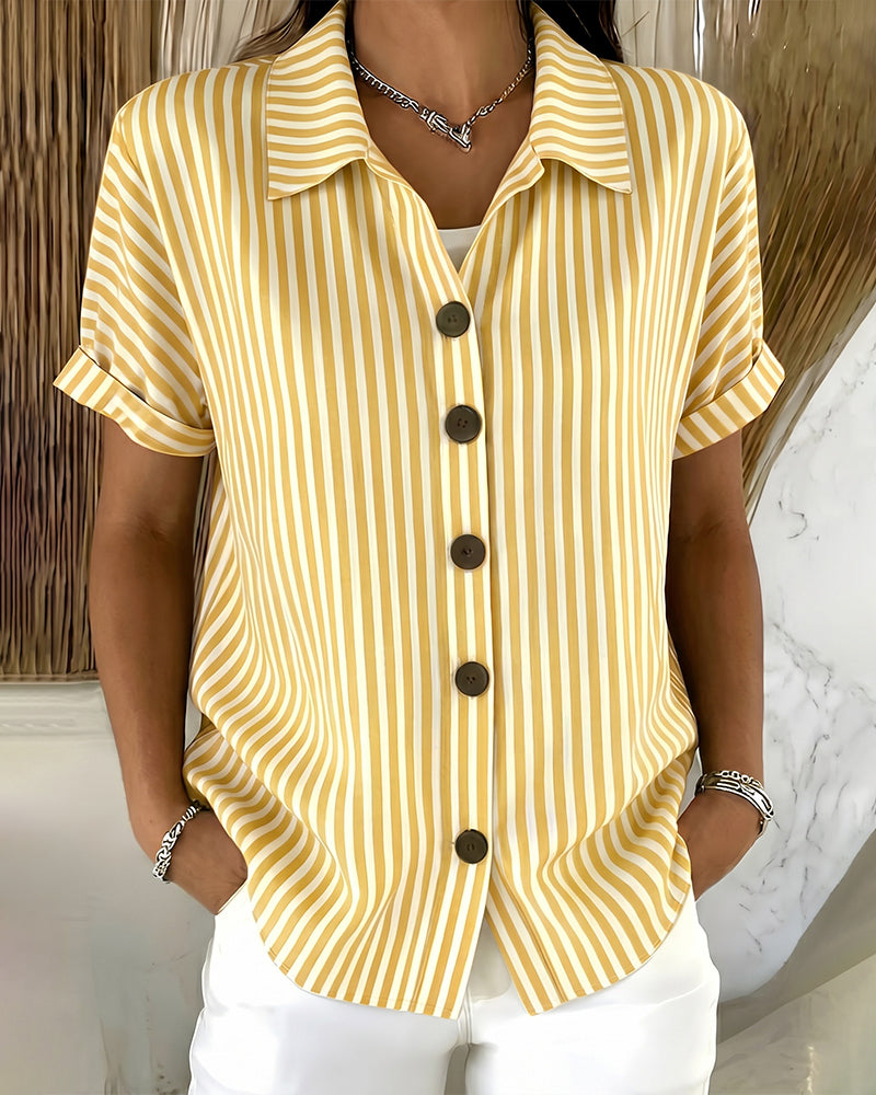Casual Button Stripe Short Sleeve Shirt Casual Button Stripe Short Sleeve Shirt