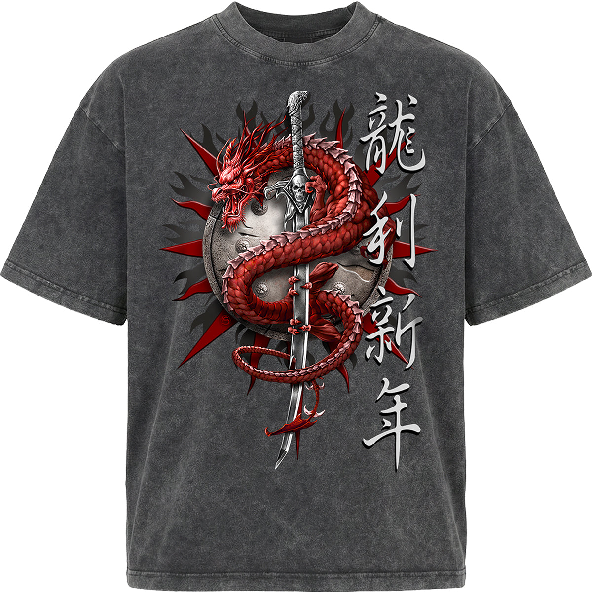 ORIENTAL DRAGON – Box Shirt Acid Wash Charcoal ORIENTAL DRAGON – Box Shirt Acid Wash Charcoal