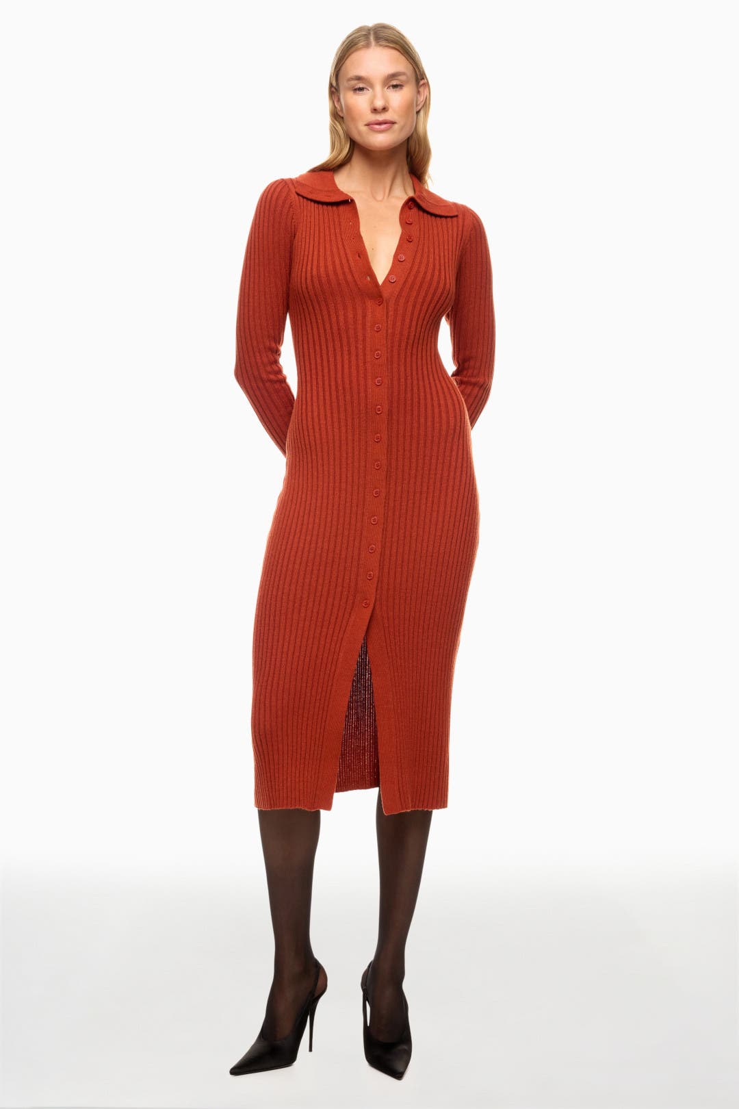 Thakoon x RTR Ribbed Cardigan Midi Dress Brown Thakoon x RTR Ribbed Cardigan Midi Dress Brown