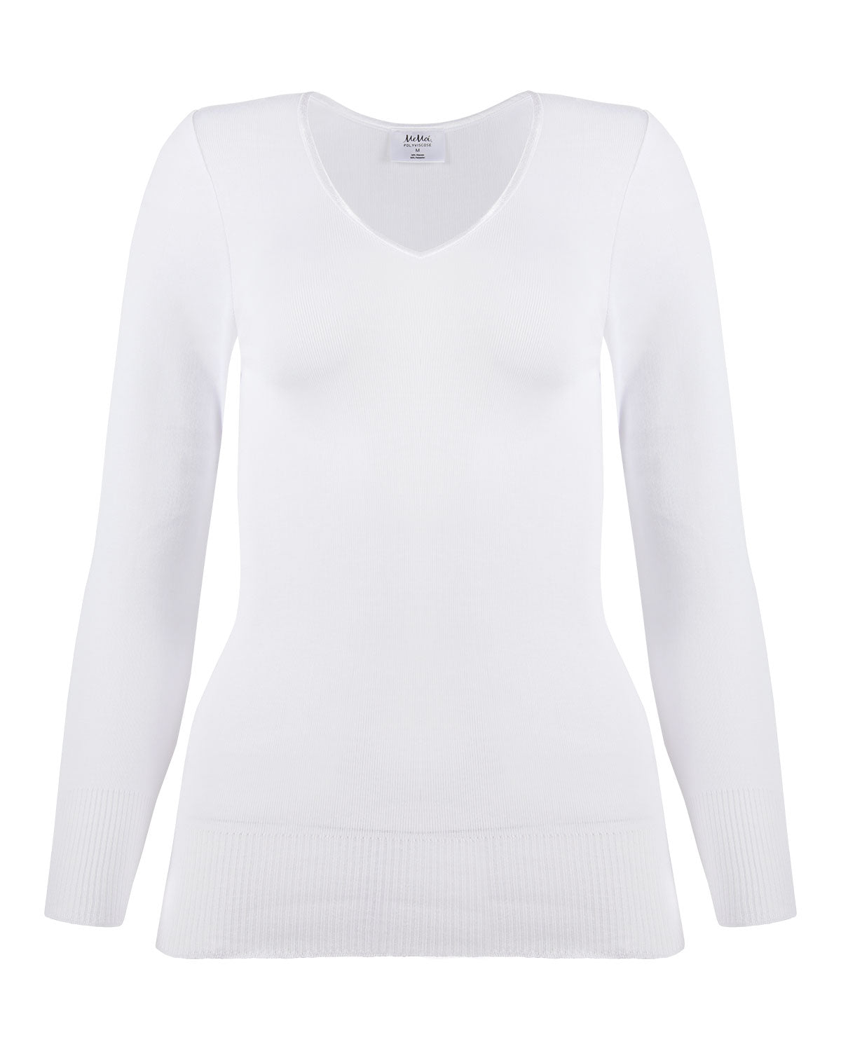 Poly Viscose Flat Knit Long Sleeve V Neck Top – Small White Poly Viscose Flat Knit Long Sleeve V Neck Top – Small White