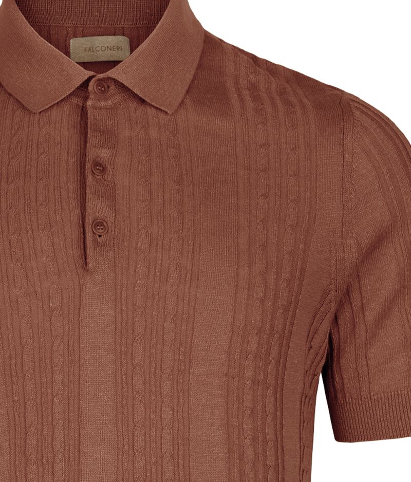 Falconeri Cable-knit motif ribbed polo shirt Man Mahogany Falconeri Cable-knit motif ribbed polo shirt Man Mahogany