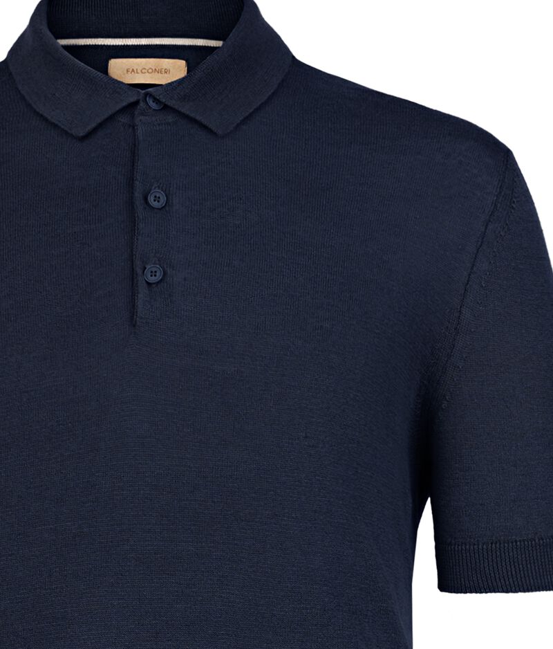 Falconeri Linen and cotton polo shirt Man Navy Blue Falconeri Linen and cotton polo shirt Man Navy Blue