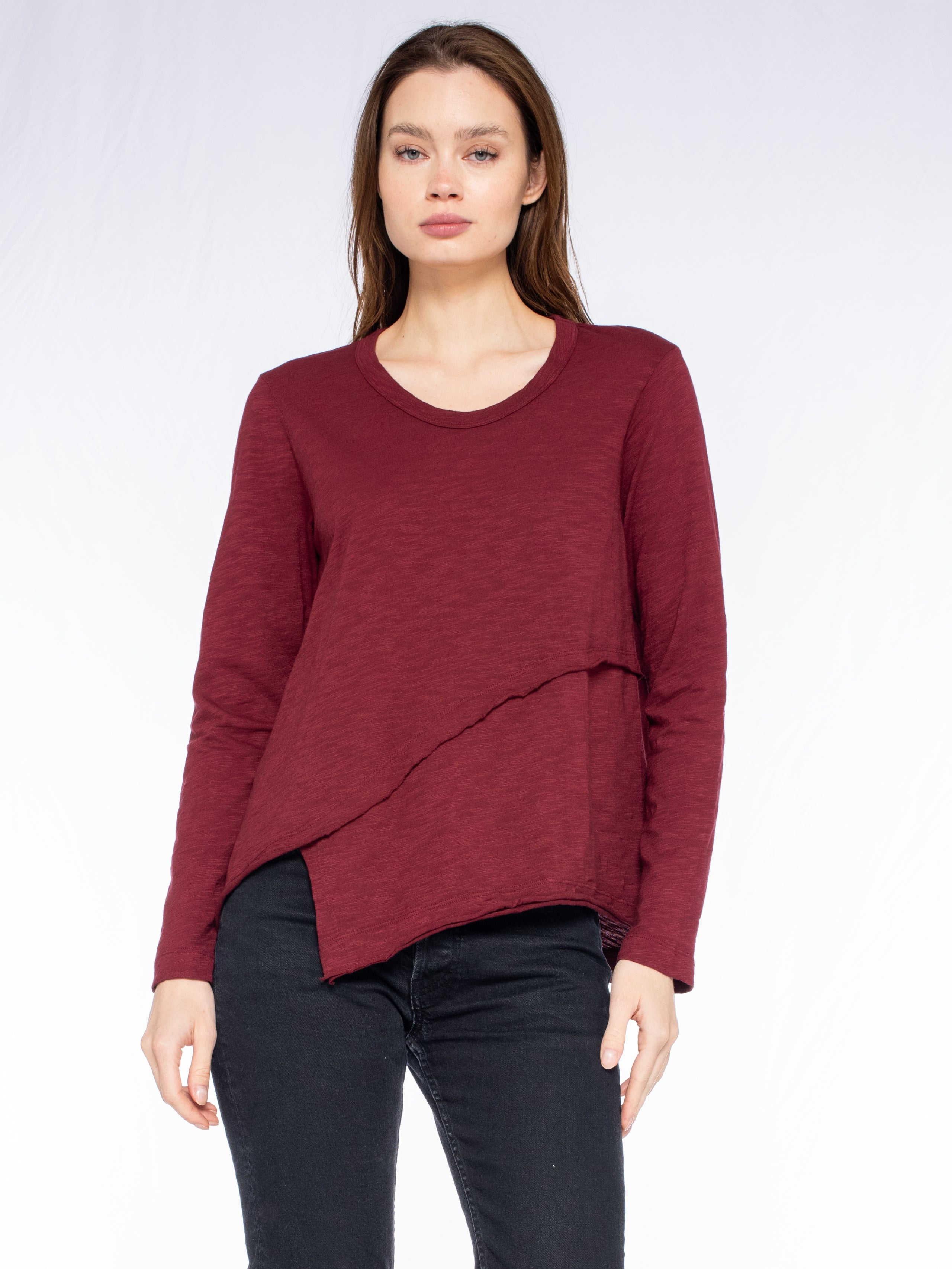 Crew Long Sleeve Easy Crossover Raw Hem Top Crew Long Sleeve Easy Crossover Raw Hem Top