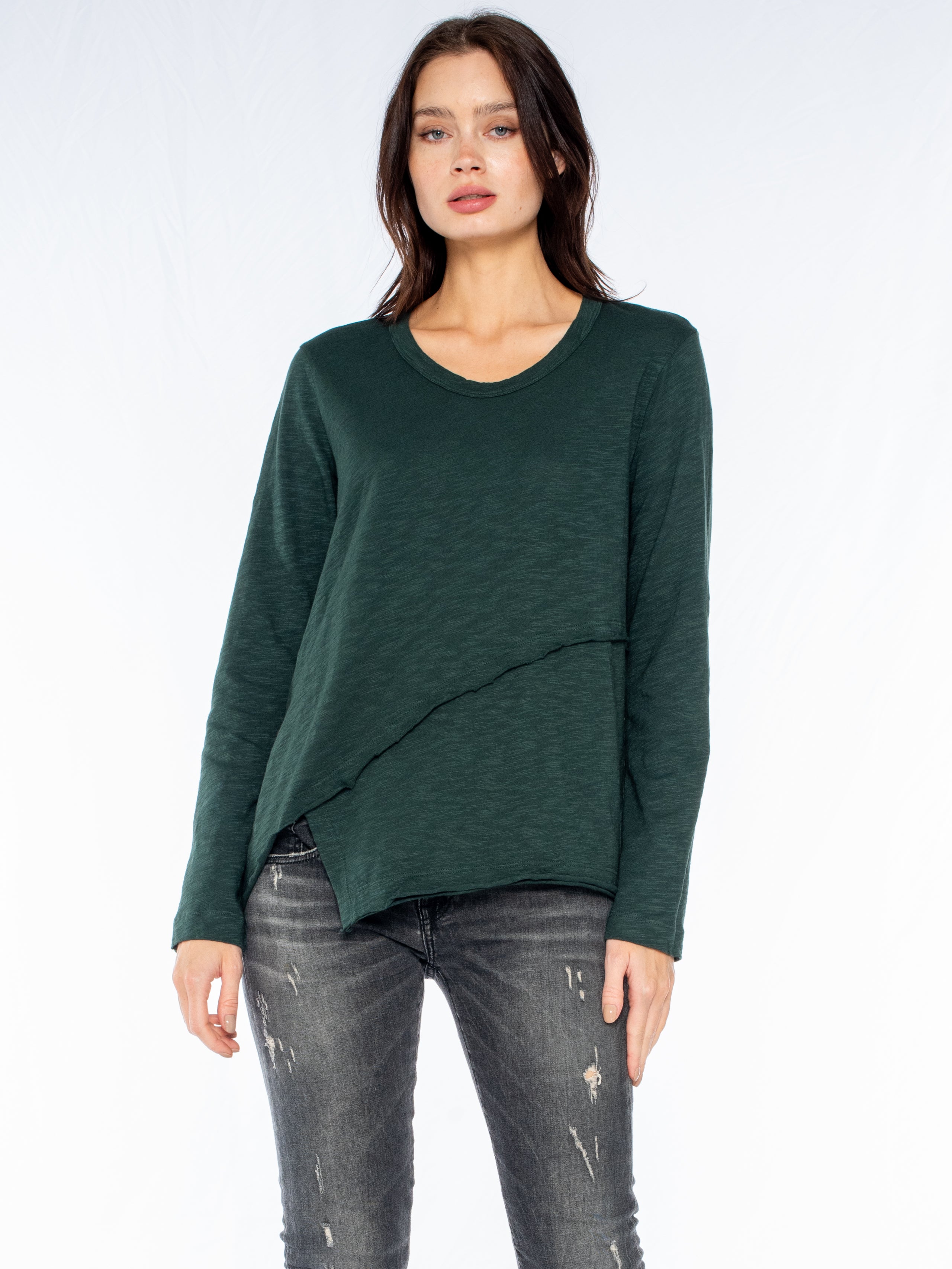 Crew Long Sleeve Easy Crossover Raw Hem Top Crew Long Sleeve Easy Crossover Raw Hem Top