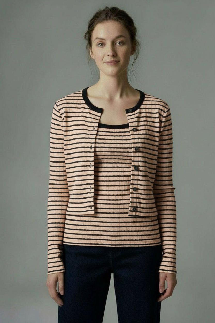 Long sleeve twofer cardigan – Chintz RoseBlack Long sleeve twofer cardigan – Chintz RoseBlack