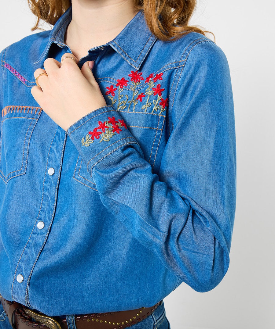 Katie Embroidered Denim Shirt – Size – Blue – by Joe Browns Katie Embroidered Denim Shirt – Size – Blue – by Joe Browns