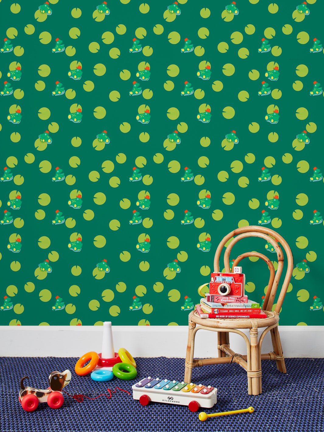 ‘Jolly Jumper and Lily’ Wallpaper by Fisher-Price™ – Green – Removable Panel