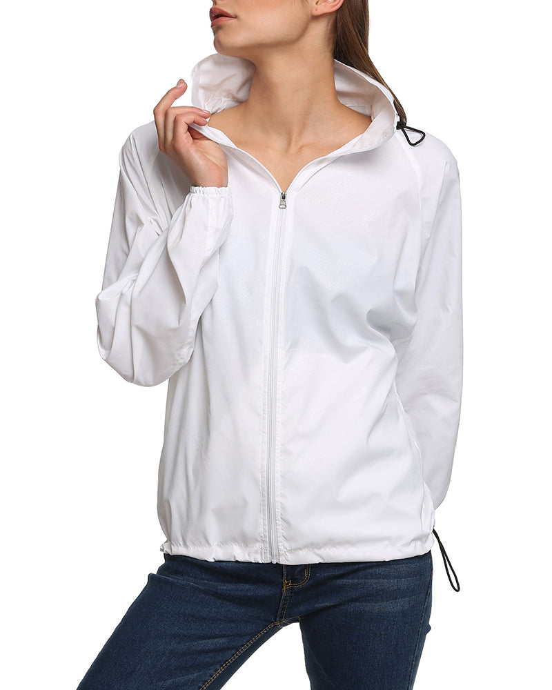 Waterproof Rain Packable Hooded Windbreaker – Zeagoo- White Waterproof Rain Packable Hooded Windbreaker – Zeagoo- White