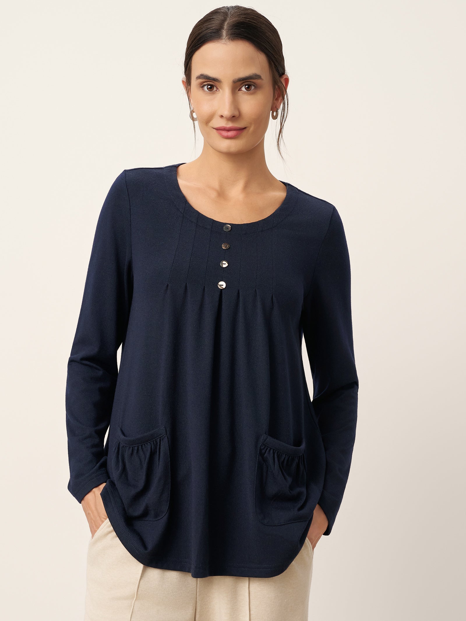 Wool Pleated Front Long Sleeve Top IVA Wool Pleated Front Long Sleeve Top IVA