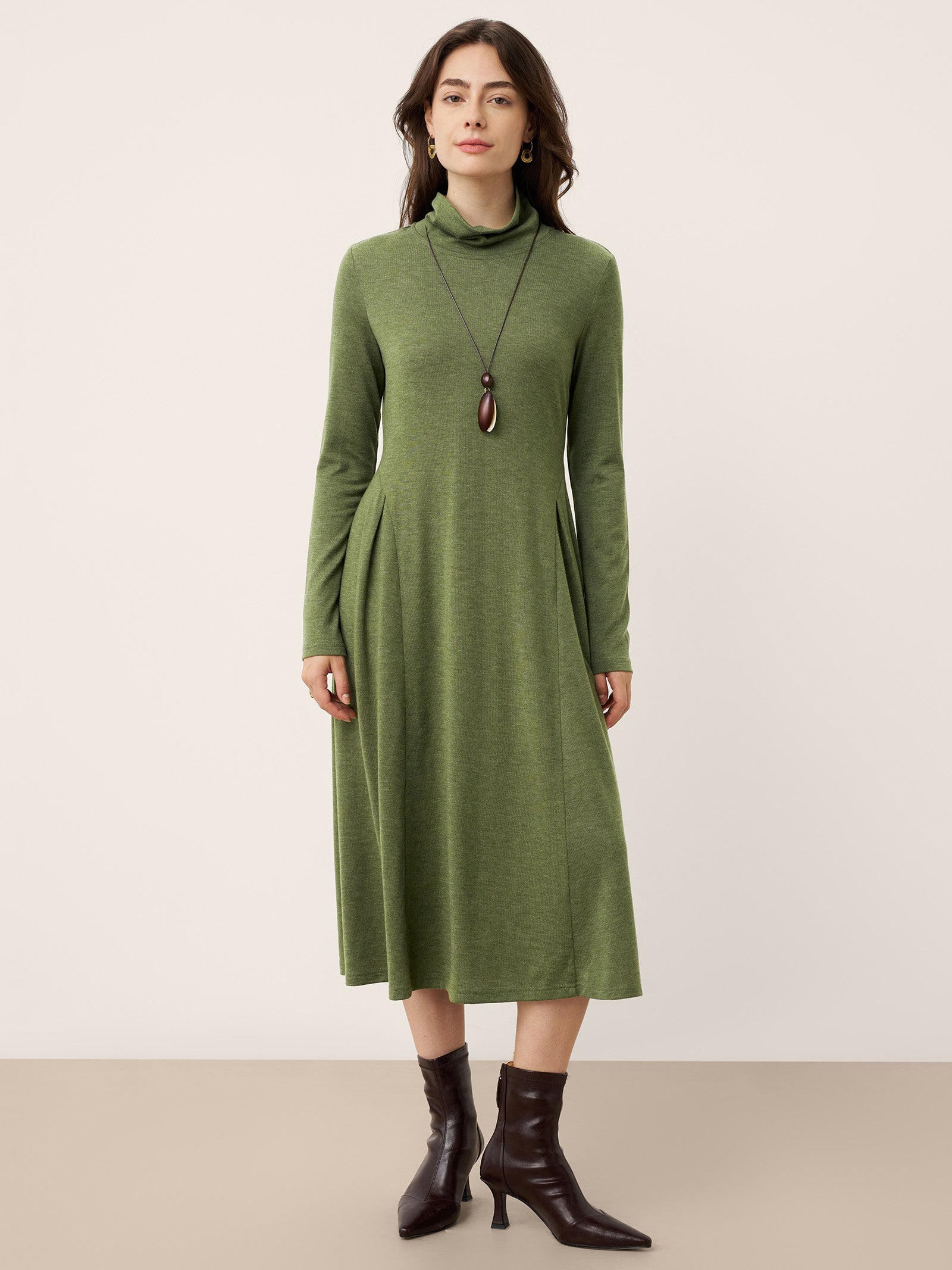 Wool Sculpted Pleats Turtleneck Maxi Dress BRIAR Wool Sculpted Pleats Turtleneck Maxi Dress BRIAR