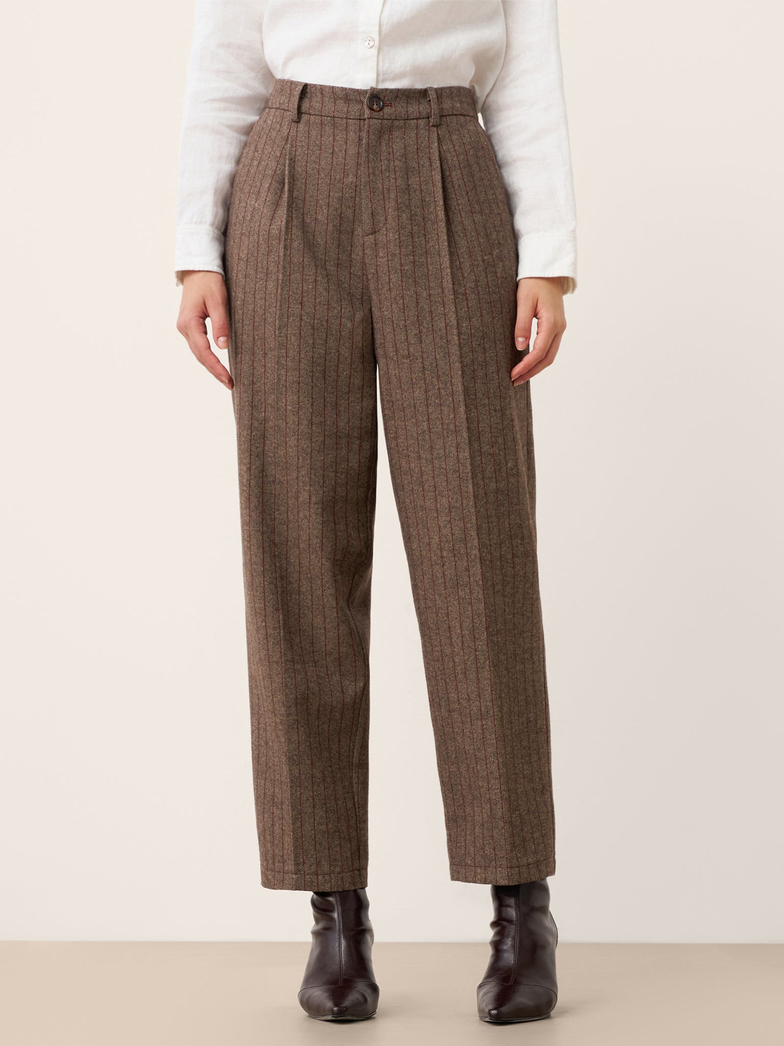 Wool Striped Tapered Tailored Trousers CASSIOPEIA Wool Striped Tapered Tailored Trousers CASSIOPEIA