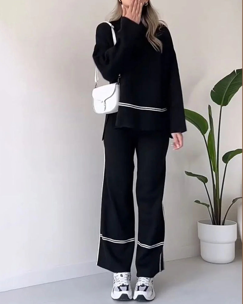 Zeagoo Casual Two-pieces Outfits Solid Color Casual Top Loose Bootcut Trousers Pants Sets – Black Zeagoo Casual Two-pieces Outfits Solid Color Casual Top Loose Bootcut Trousers Pants Sets – Black