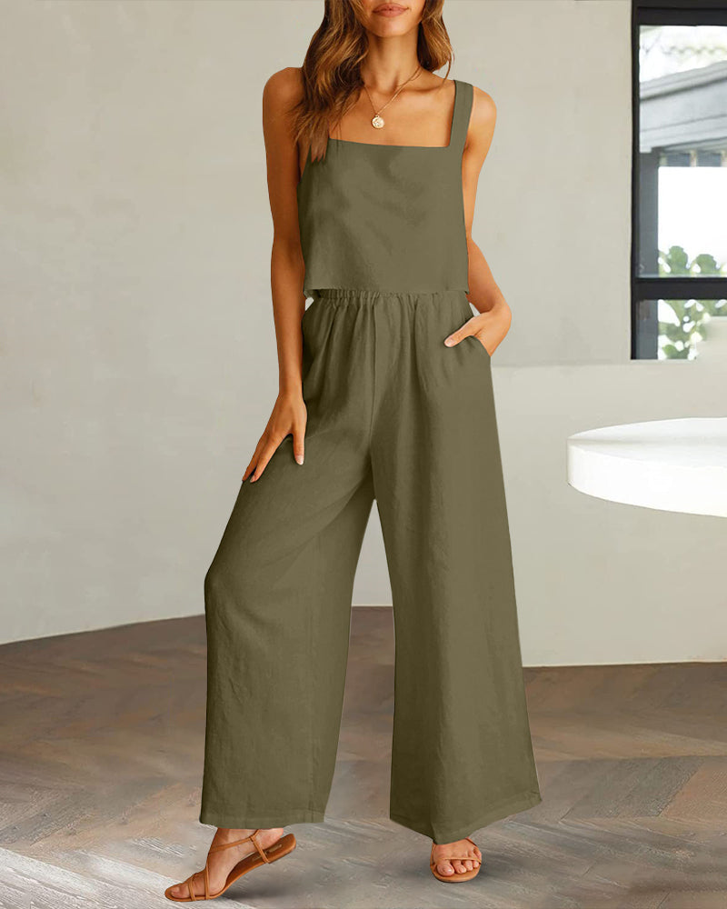 Zeagoo Piece Outfits Square Neck Tank Crop Top Wide Leg Pants Matching Lounge Set Tracksuit – Army Green Zeagoo Piece Outfits Square Neck Tank Crop Top Wide Leg Pants Matching Lounge Set Tracksuit – Army Green