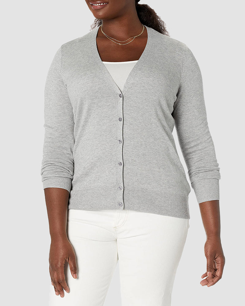 Long Sleeve Choker Top Lightweight Vee Cardigan Sweater – Grey S Long Sleeve Choker Top Lightweight Vee Cardigan Sweater – Grey S
