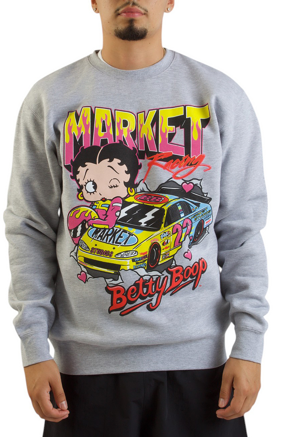 Men Betty Boop Racing Crewneck Sweatshirt Grey Sweatshirts M Grey Men Betty Boop Racing Crewneck Sweatshirt Grey Sweatshirts M Grey