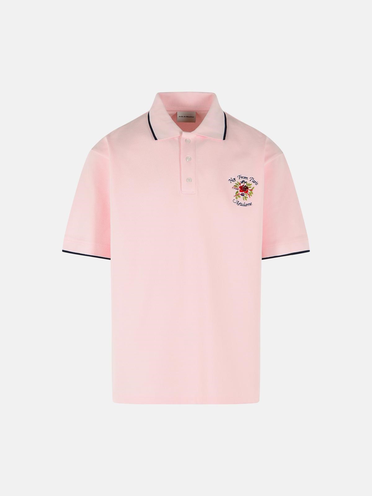 DROLE DE MONSIR ‘Slogan Rose’ Pink Cotton Polo Shirt DROLE DE MONSIR ‘Slogan Rose’ Pink Cotton Polo Shirt
