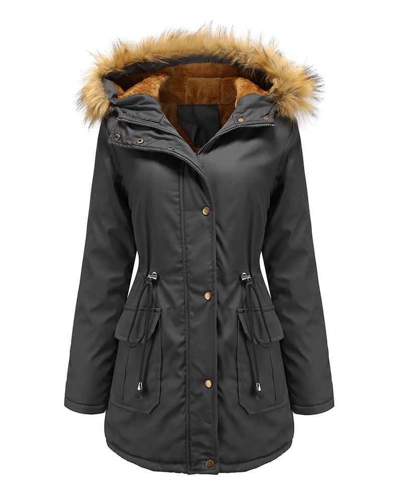 Faux Fur Hood Parka Jacket – Dark Grey Faux Fur Hood Parka Jacket – Dark Grey