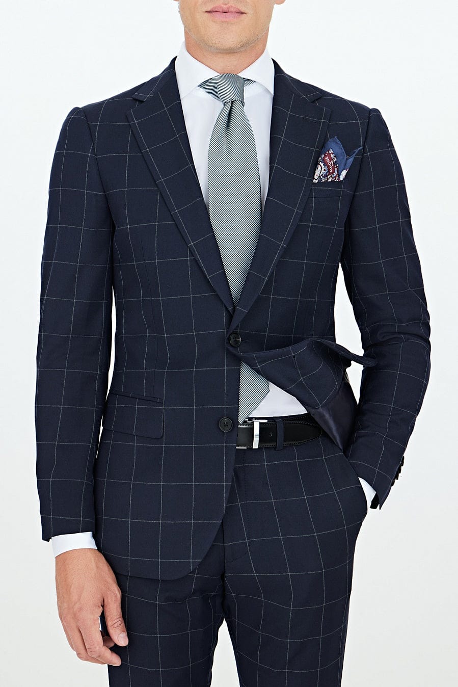 Piece Navy Blue Business Casual Notch Lapel Plaid Men Suit Blazer+Pants – Navy Blue R Piece Navy Blue Business Casual Notch Lapel Plaid Men Suit Blazer+Pants – Navy Blue R