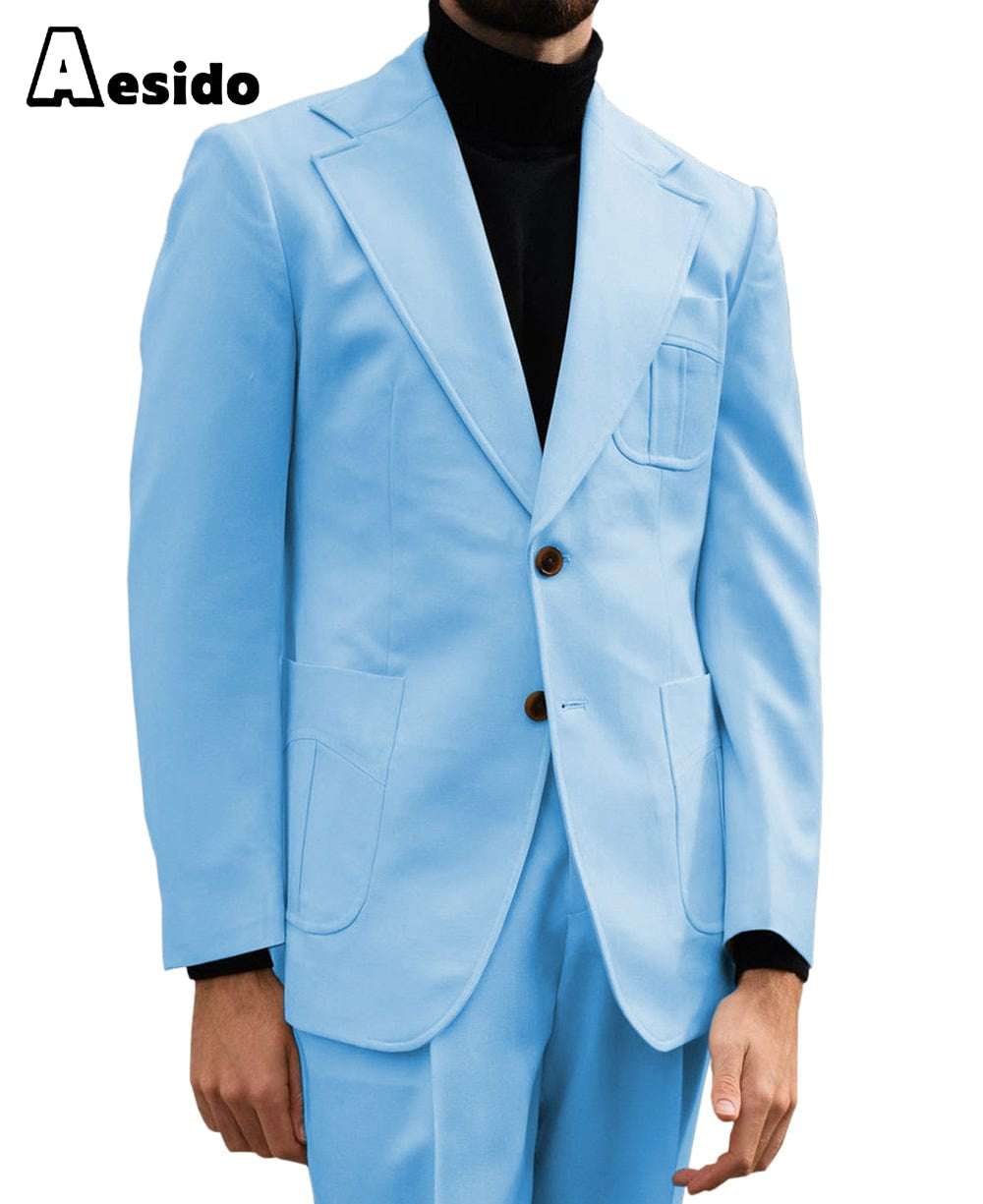 Aesido Piece Notch Lapel Leisure Suit For Men Blazer+Pants – Light Blue R Aesido Piece Notch Lapel Leisure Suit For Men Blazer+Pants – Light Blue R