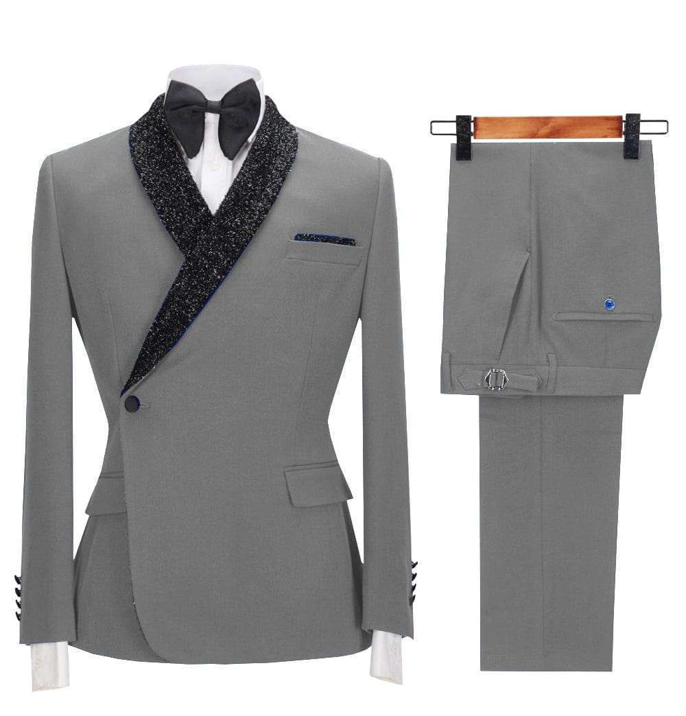 Aesido Pieces Casual Mens Regular Fit Men Suit Blazer + Pants – Grey R Aesido Pieces Casual Mens Regular Fit Men Suit Blazer + Pants – Grey R