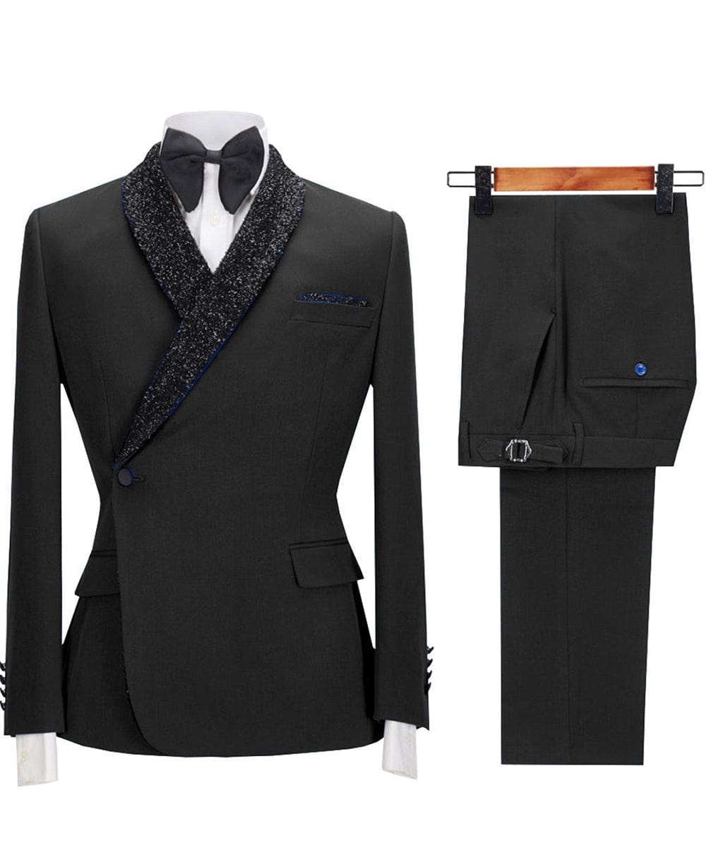 Aesido Pieces Casual Mens Regular Fit Men Suit Blazer + Pants – Black R Aesido Pieces Casual Mens Regular Fit Men Suit Blazer + Pants – Black R