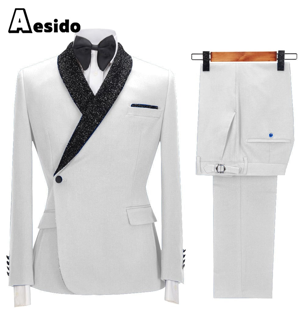 Aesido Pieces Casual Mens Regular Fit Men Suit Blazer + Pants – White R Aesido Pieces Casual Mens Regular Fit Men Suit Blazer + Pants – White R