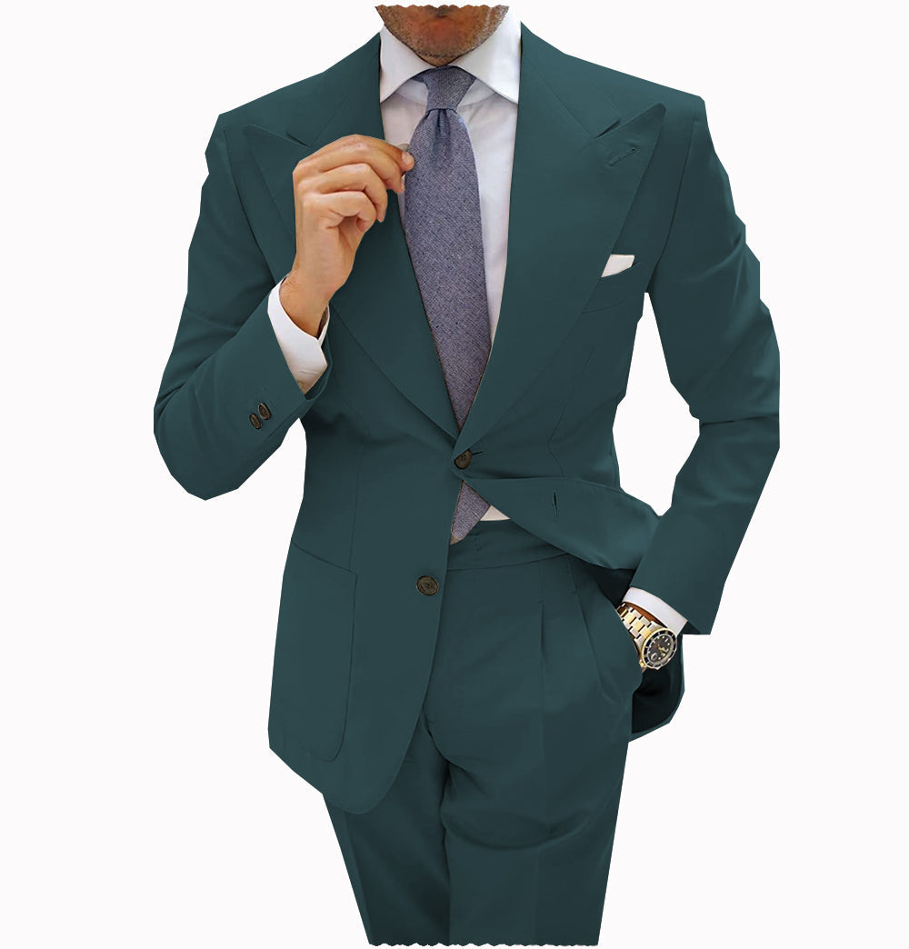 Aesido Pieces Casual Mens Suit Regular Fit Peak Lapel Flat Blazer For Wedding Blazer + Pants – Teal R Aesido Pieces Casual Mens Suit Regular Fit Peak Lapel Flat Blazer For Wedding Blazer + Pants – Teal R