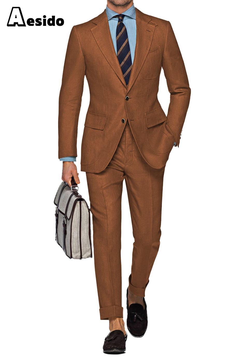 Aesido Pieces Fashion Double Button Notch Lapel Jacket Blazer+Pants – Light Brown R Aesido Pieces Fashion Double Button Notch Lapel Jacket Blazer+Pants – Light Brown R