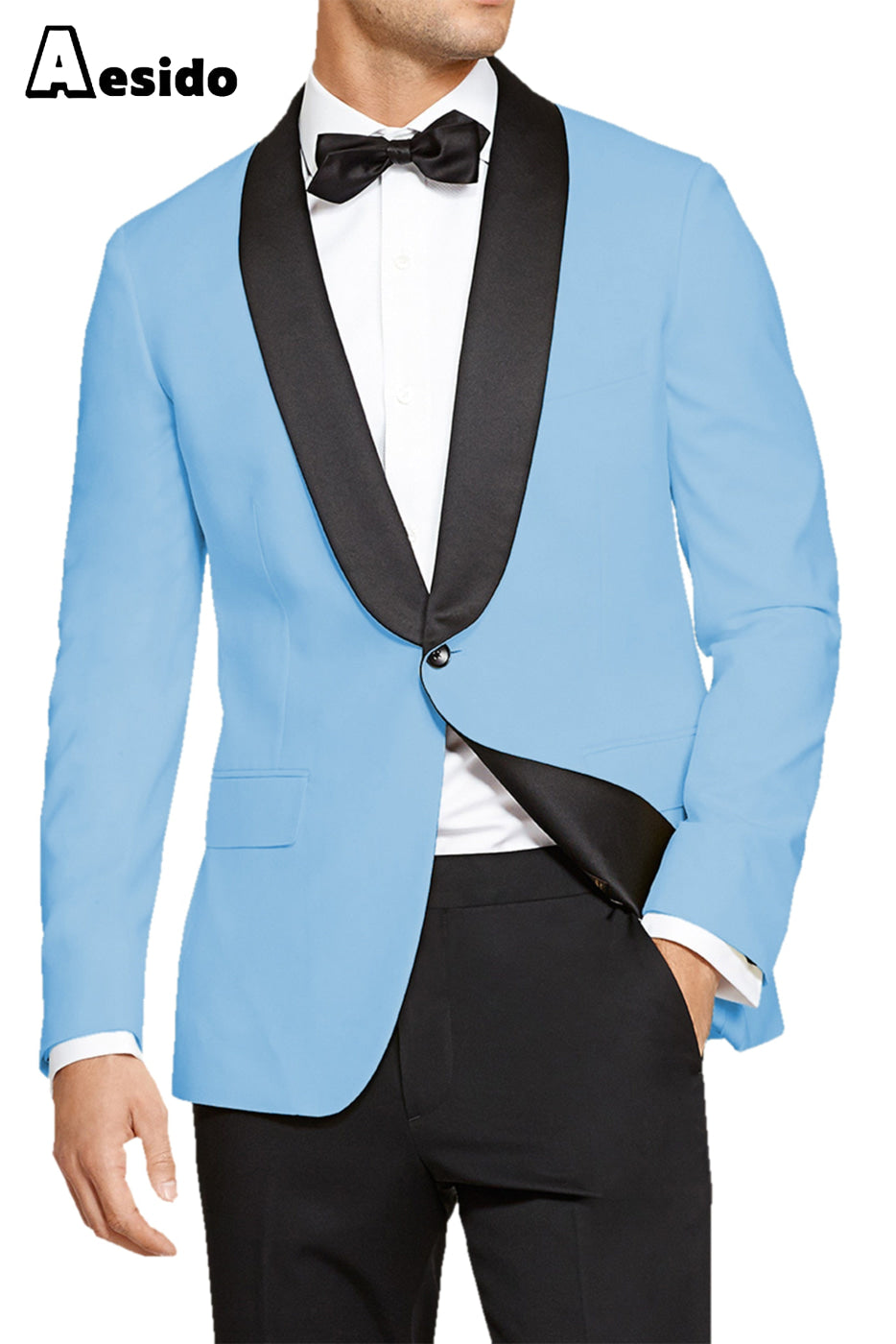 Aesido Pieces Fashion Shawl Lapel Men’s Suit(Blazer+Pants) – Light Blue R Aesido Pieces Fashion Shawl Lapel Men’s Suit(Blazer+Pants) – Light Blue R