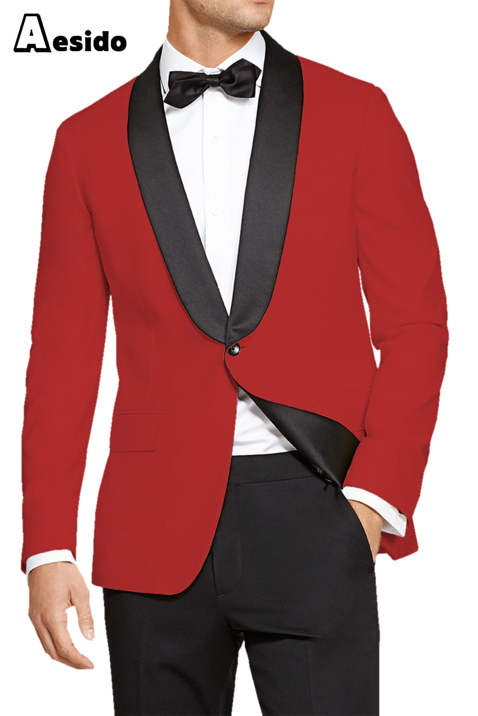 Aesido Pieces Fashion Shawl Lapel Men’s Suit(Blazer+Pants) – Red R Aesido Pieces Fashion Shawl Lapel Men’s Suit(Blazer+Pants) – Red R