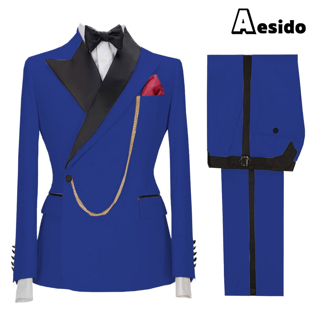 Aesido Men’s Black -Piece Peak Lapel Tuxedo Suit Blazer & Pants – Royal Blue R Aesido Men’s Black -Piece Peak Lapel Tuxedo Suit Blazer & Pants – Royal Blue R