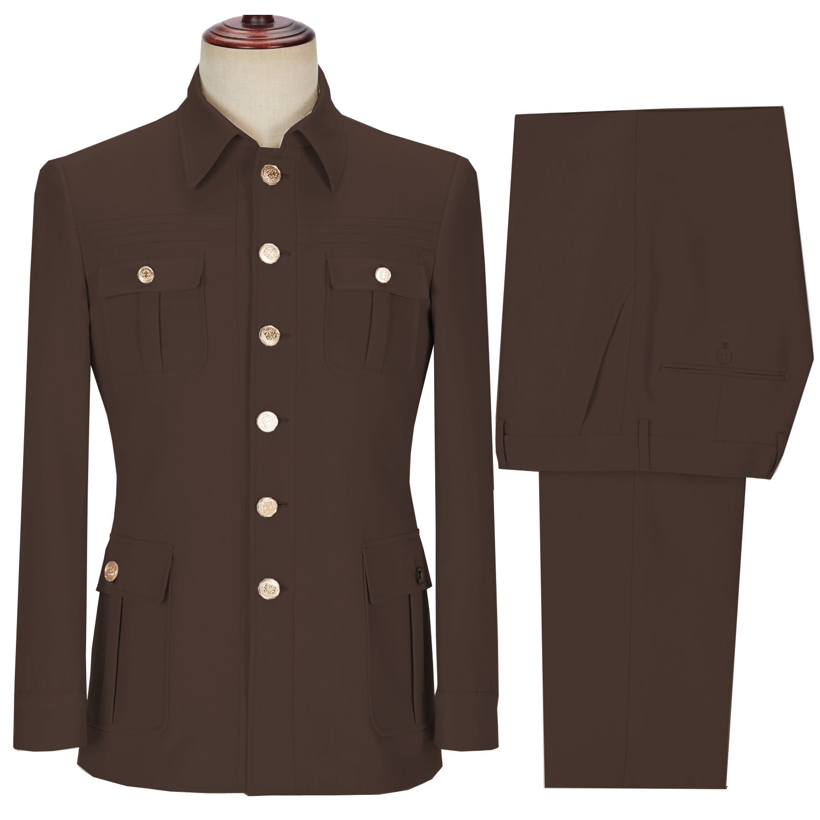 Aesido Pieces Mens Suit Slim Fit Flat Stand Collar Blazer For Wedding Blazer+Pants – Coffee R Aesido Pieces Mens Suit Slim Fit Flat Stand Collar Blazer For Wedding Blazer+Pants – Coffee R