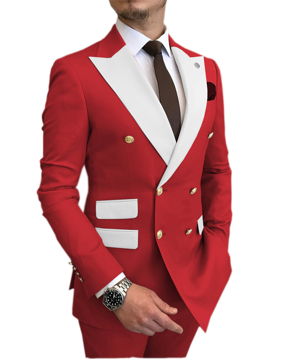 Aesido Pieces Mens Suit Slim Fit Peak Lapel Flat Blazer For Wedding Blazer+Pants – Red R Aesido Pieces Mens Suit Slim Fit Peak Lapel Flat Blazer For Wedding Blazer+Pants – Red R