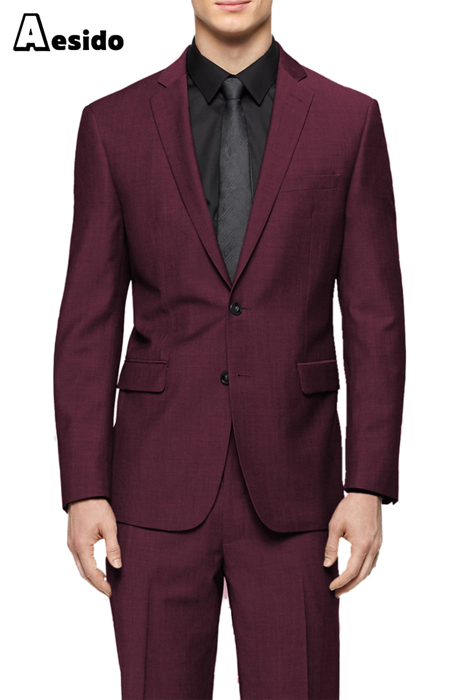 Aesido Grey Pieces Business Casual Notch Lapel Slim Fit Men’s Suit Blazer+Pants – Burgundy R Aesido Grey Pieces Business Casual Notch Lapel Slim Fit Men’s Suit Blazer+Pants – Burgundy R