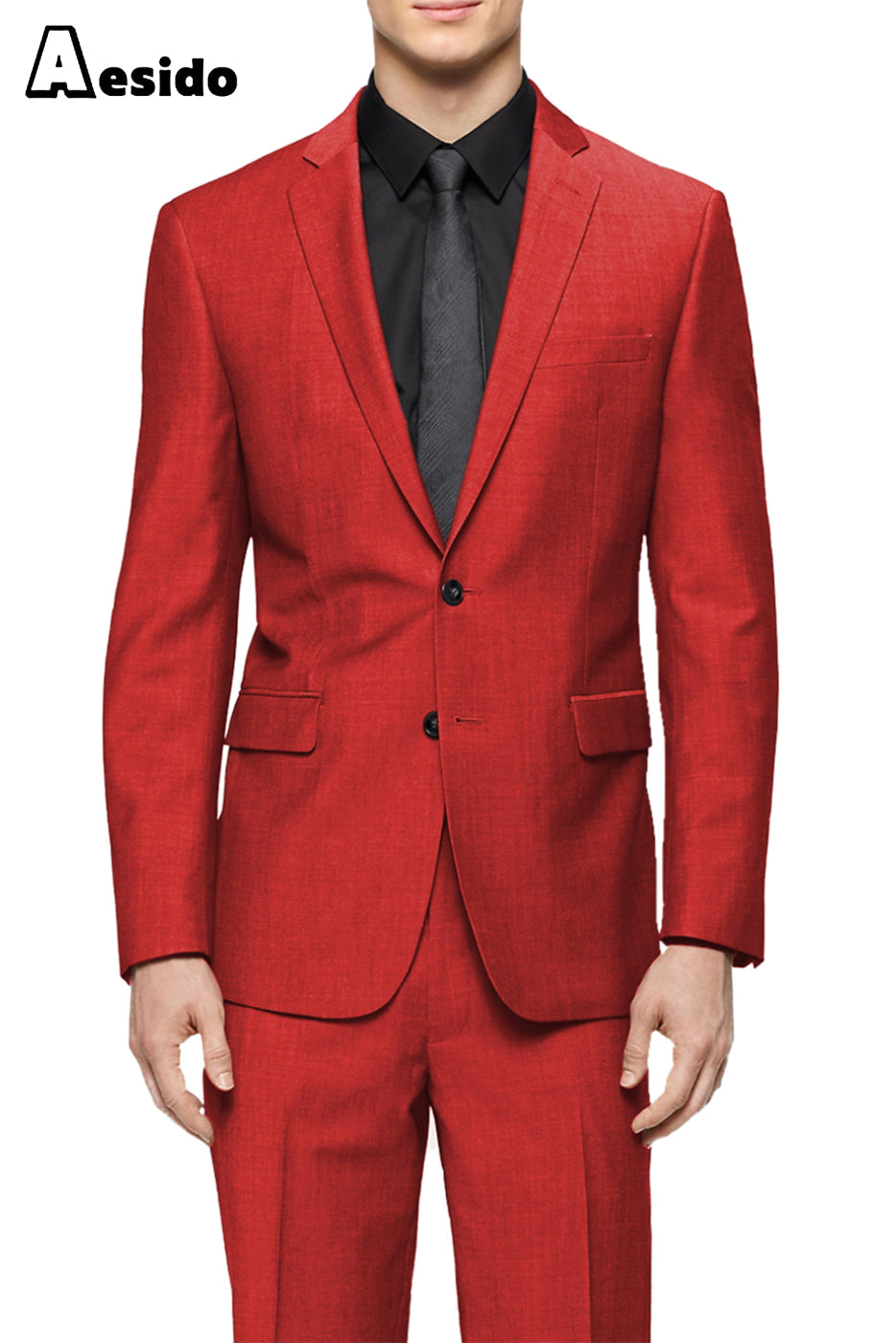 Aesido Grey Pieces Business Casual Notch Lapel Slim Fit Men’s Suit Blazer+Pants – Red R Aesido Grey Pieces Business Casual Notch Lapel Slim Fit Men’s Suit Blazer+Pants – Red R
